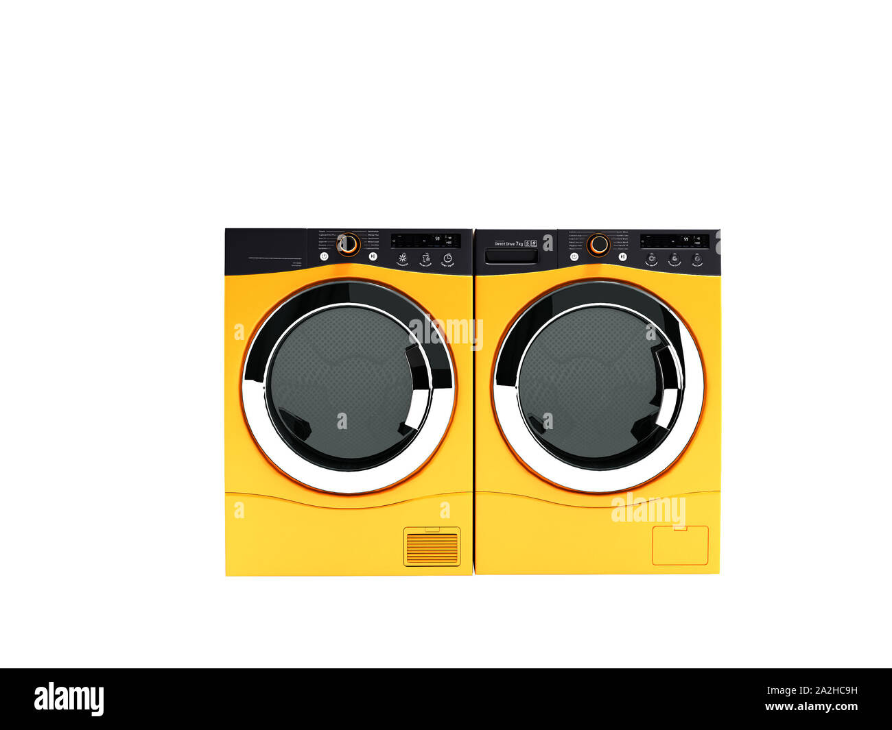 Modern orange two washing machines for large family 3d render on white