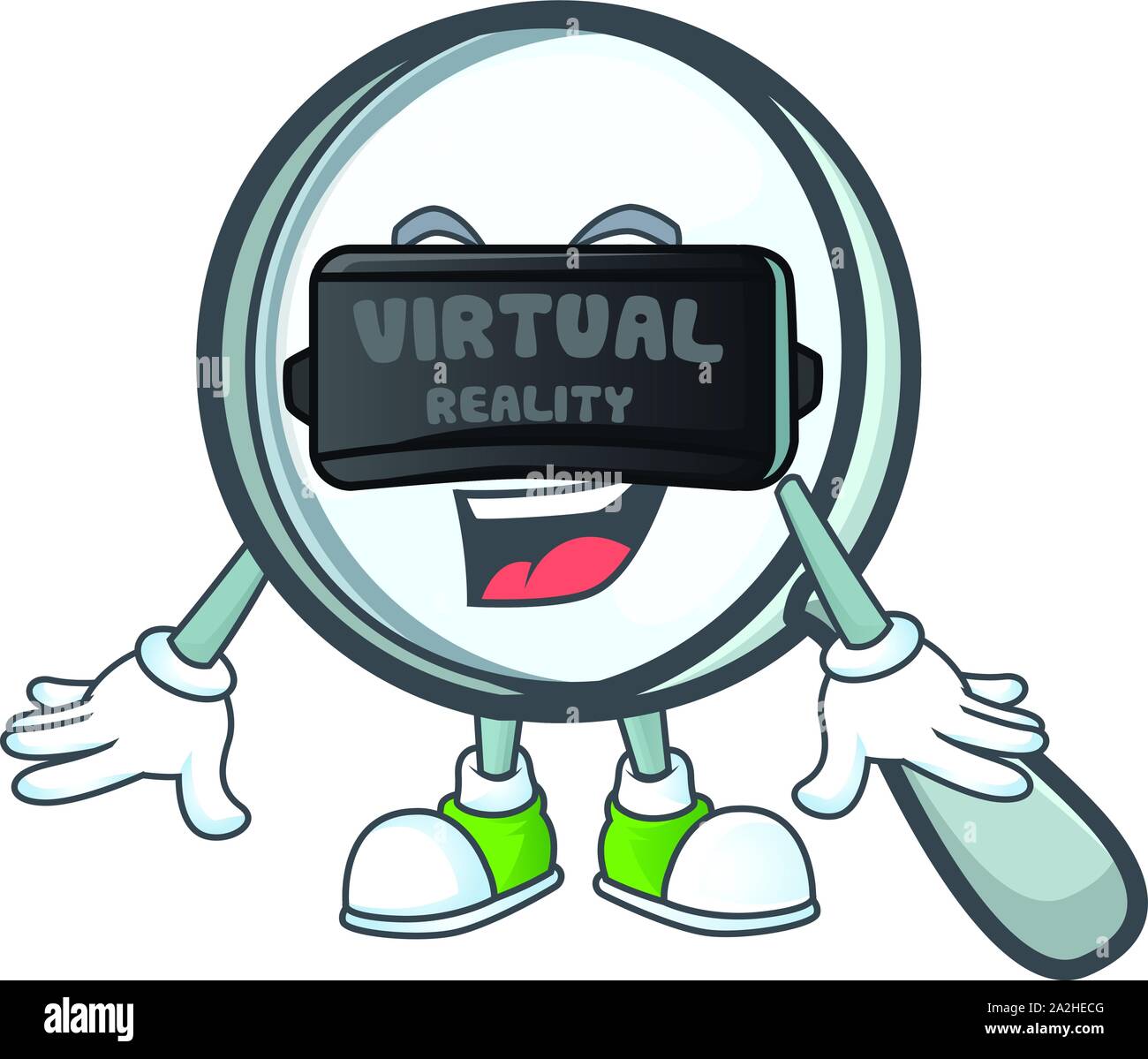 Virtual reality silver magnifying glass for research tool. Stock Vector