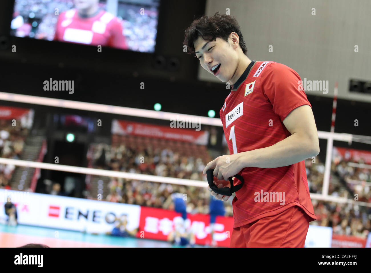 Kunihiro Shimizu of Japan after the FIVB Volleyball Men's World Cup Round Robin match between Japan and Italy in Fukuoka, Japan, October 1, 2019. (Photo by Kiyoshi Sakamoto/AFLO) Stock Photo