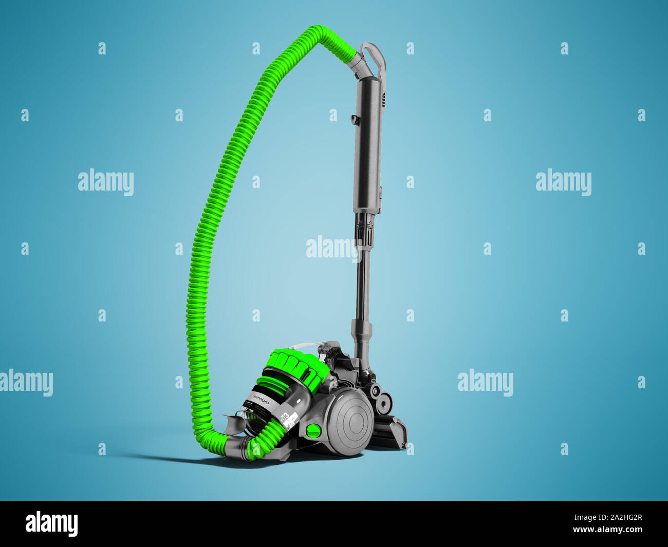 Modern green vacuum cleaner with cyclone filter with black inserts 3d  render on blue background with shadow Stock Photo - Alamy