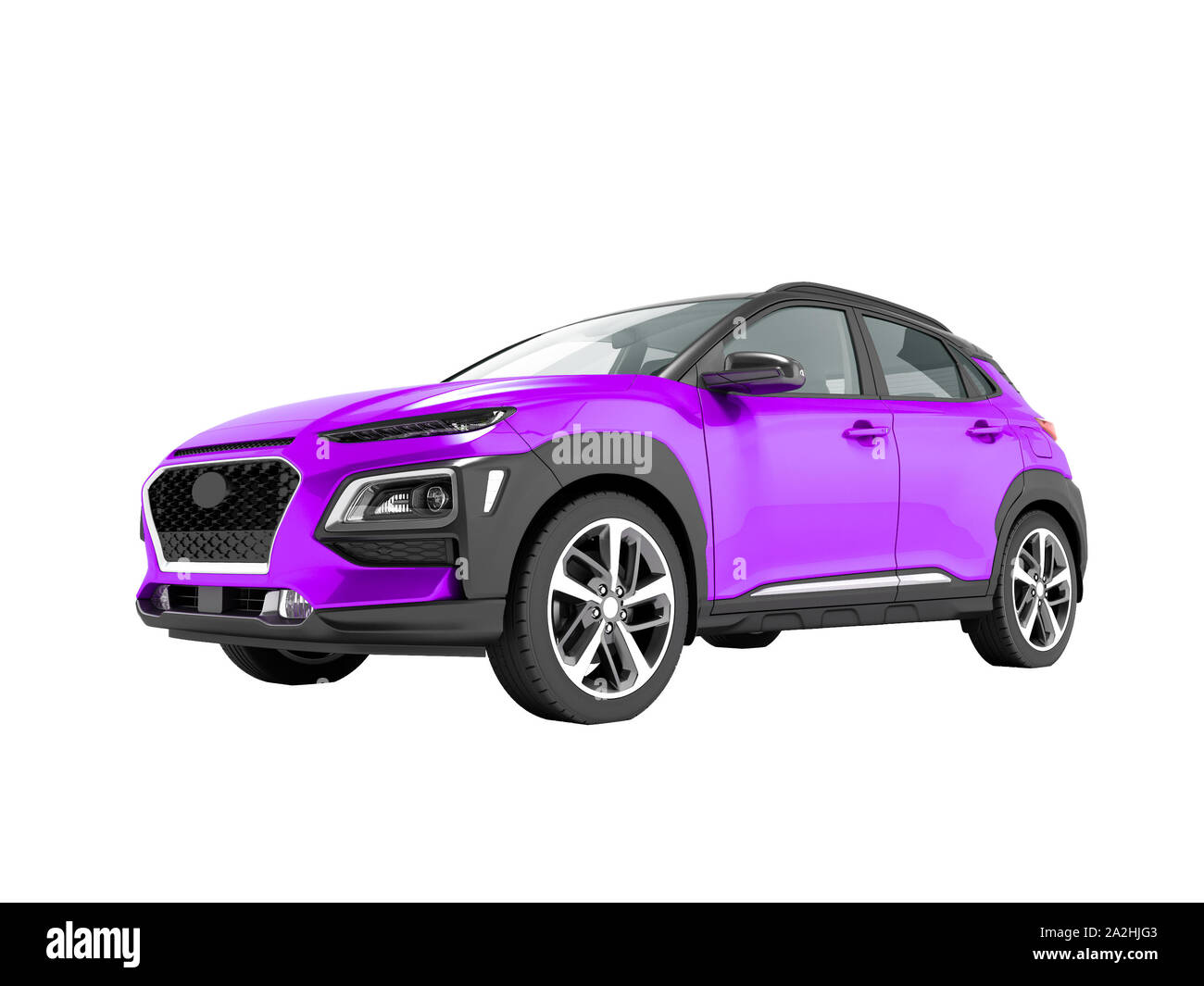 Modern purple car crossover in front 3d render on white background no shadow Stock Photo