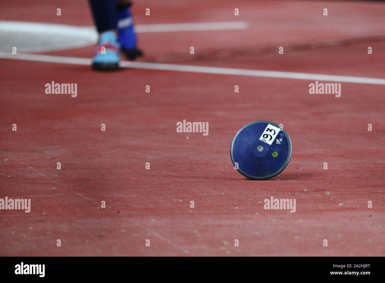 Doha, Qatar. 2nd Oct, 2019. Marija Tolj of Croatia walks to the discus