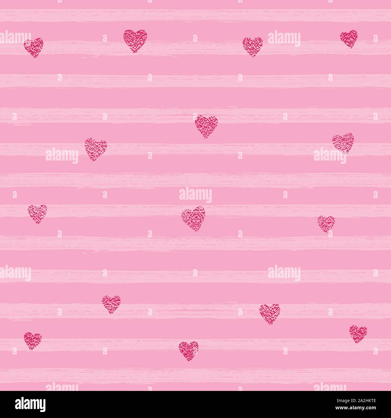 Pink confetti hearts on a striped background. Seamless pattern. Hand ...