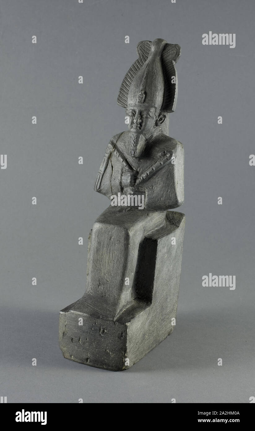 Statuette of the God Osiris Seated, Late Period, Dynasty 26–31 (664–332 BC), Egyptian, Egypt, Steatite, 28.9 × 7 × 11.43 cm (11 3/8 × 2 3/4 × 4 1/2 in Stock Photo