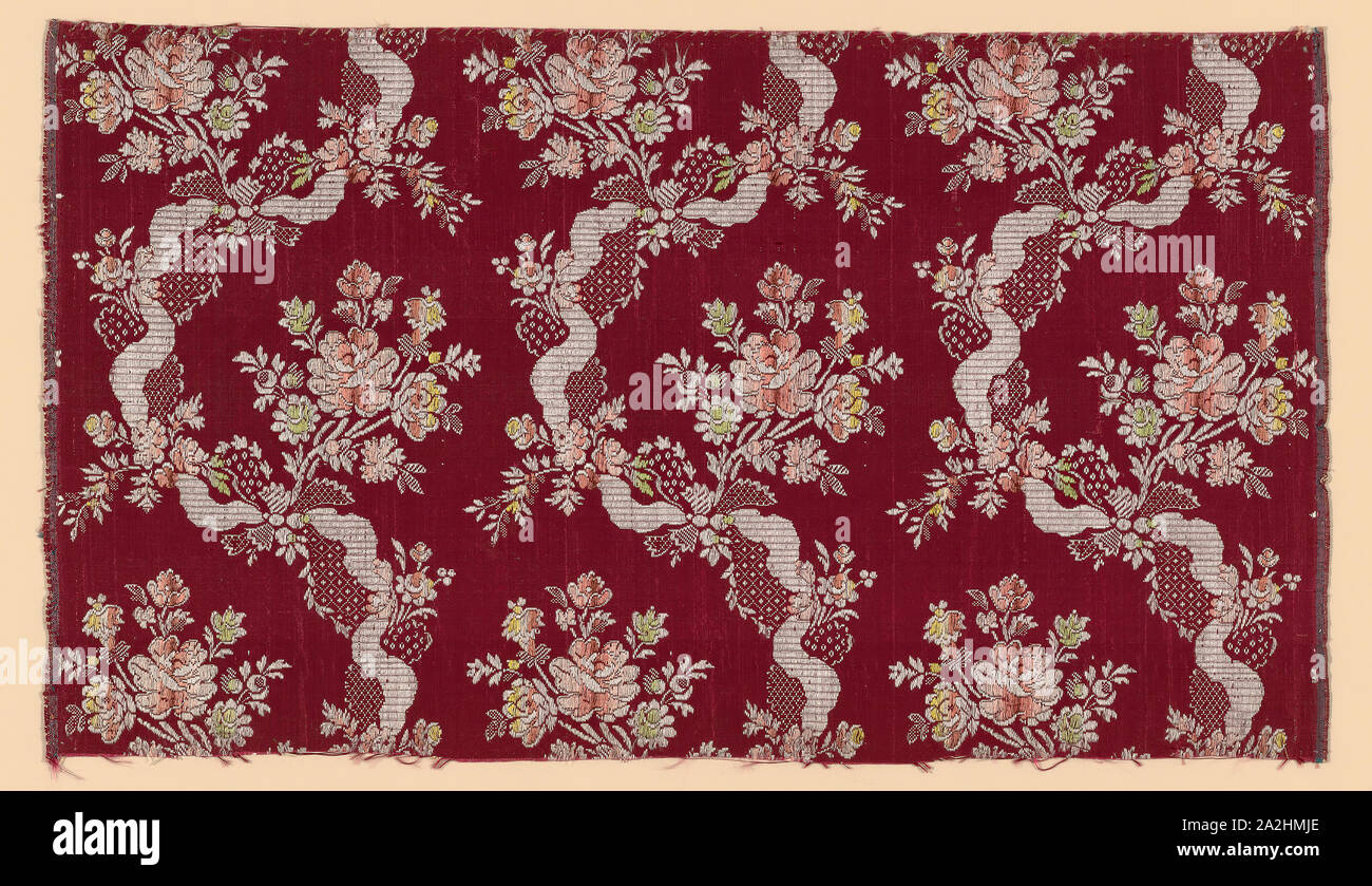 Panel, 1750/75, France, silk, plain weave with additional patterned warps, 48.9 × 27.3 cm (19 1/4 × 10 3/4 in Stock Photo