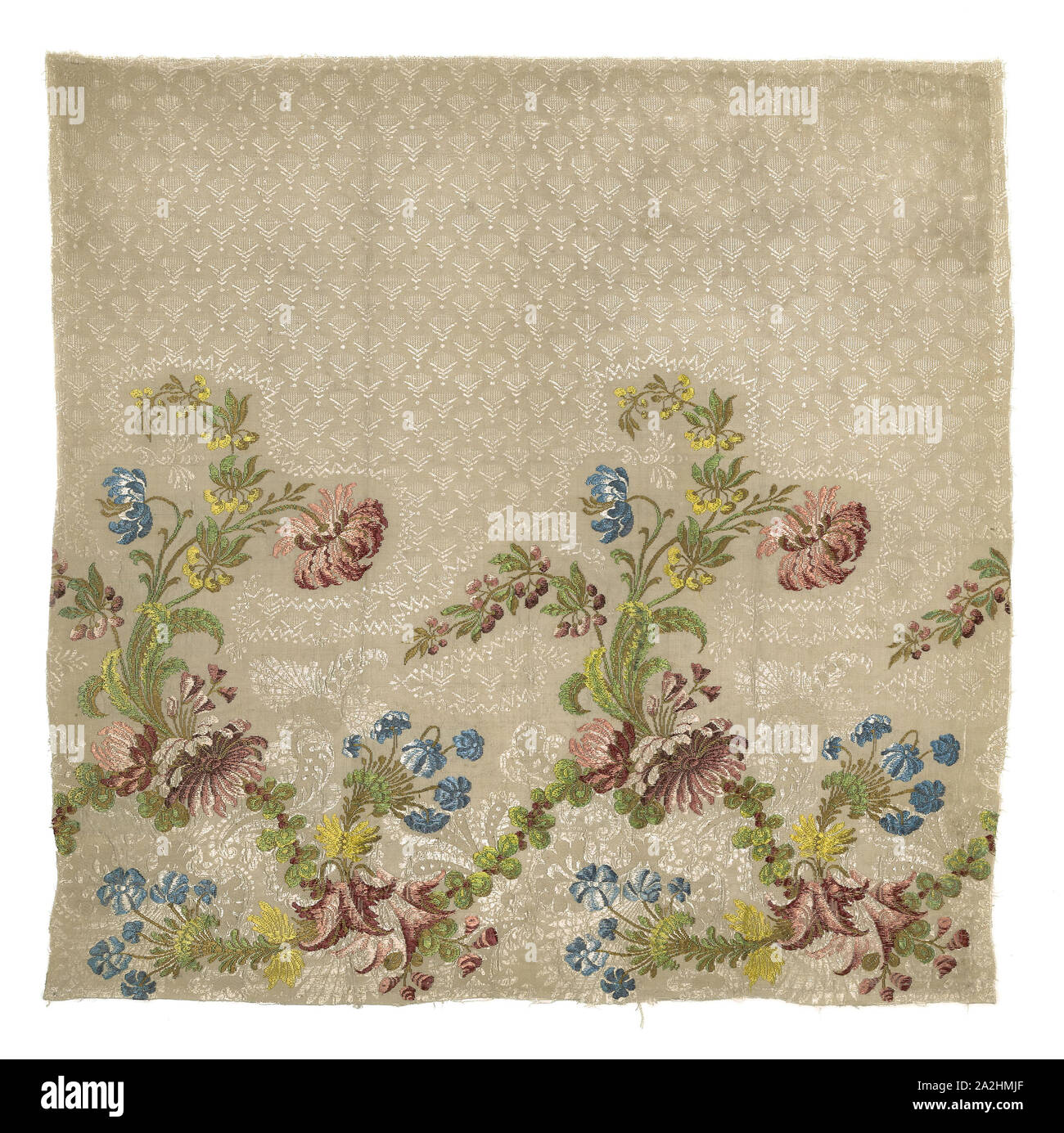 Fragment, 1750/75, France, Silk plain weave with supplementary patterning and brocading wefts, 52.5 × 53.5 cm (20 5/8 × 21 1/8 in Stock Photo