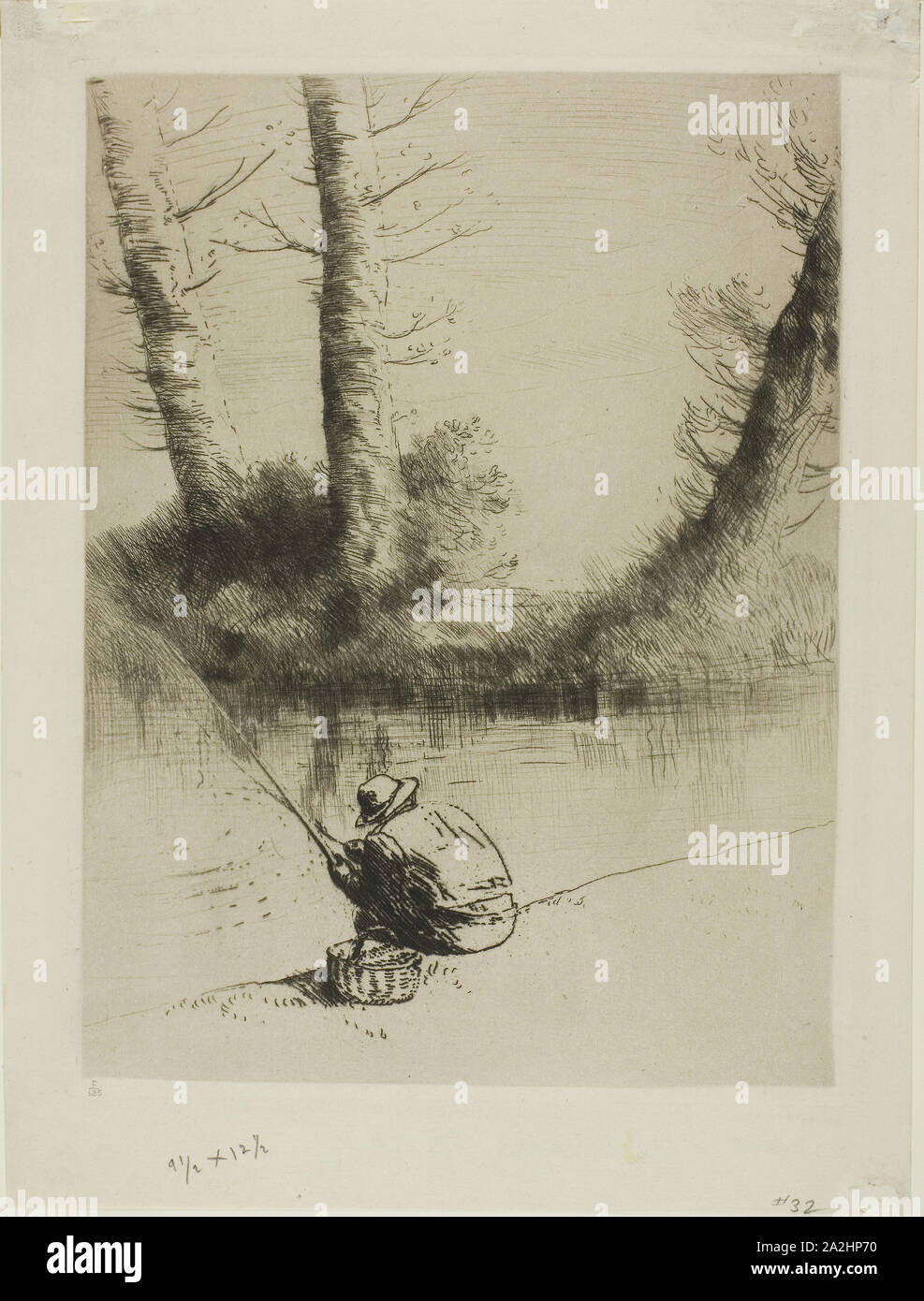 Pole Fisherman, 1878, Alphonse Legros, French, 1837-1911, France, Etching, drypoint and plate tone on light gray laid paper, 293 × 219 mm (image), 356 × 263 mm (sheet Stock Photo