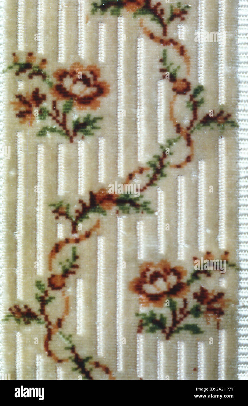 Fragment, 1775/1800, France, Silk, velvet: cut and voided, printed, with supplementary patterning warps and wefts tied in plain weave, against twill weave foundation, 69.5 × 21.2 cm (27 3/8 × 8 3/8 in Stock Photo