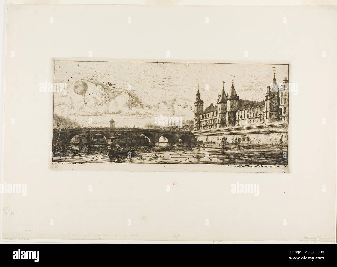 Gravure Originale Charles Meryon - Eau-forte "Passerelle Du Pont Au Change, Paris" - Période XIXe