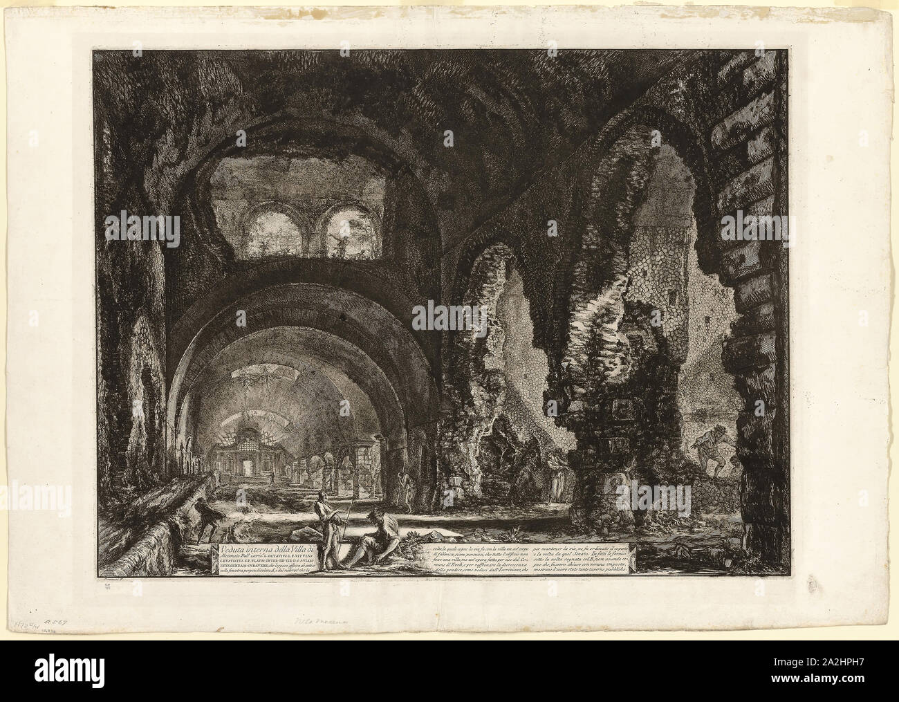 Interior view of the villa of Maecenas, from Views of Rome, 1764, published 1800–07, Giovanni Battista Piranesi (Italian, 1720-1778), published by Francesco (Italian, 1758-1810) and Pietro Piranesi (Italian, born 1758/9), Italy, Etching on heavy ivory laid paper, 469 x 618 mm (image), 476 x 624 mm (plate), 557 x 789 mm (sheet Stock Photo
