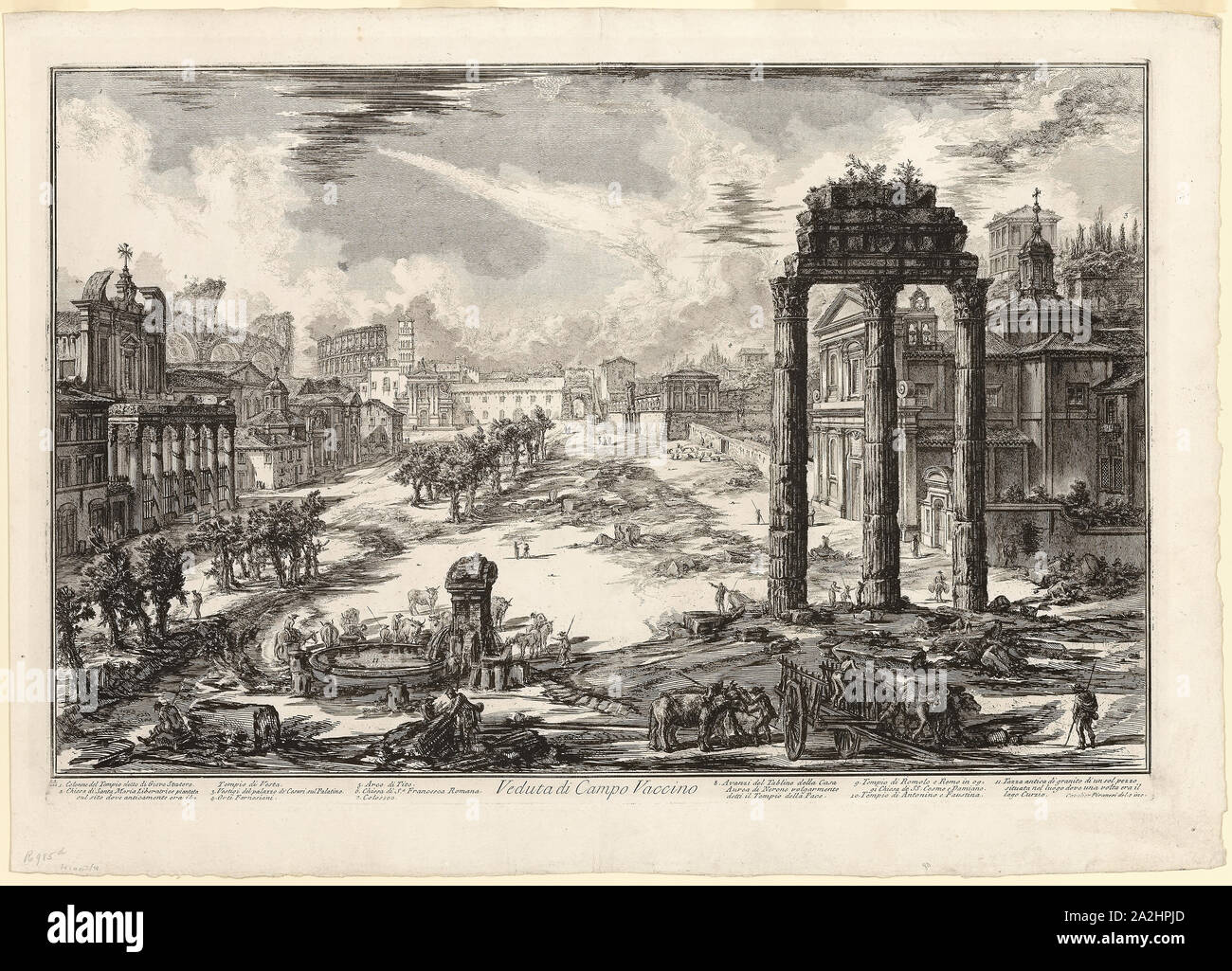 View of the Campo Vaccino, from Views of Rome, 1772, Giovanni Battista Piranesi, Italian, 1720-1778, Italy, Etching on heavy ivory laid paper, 460 × 710 mm (image), 480 × 715 mm (plate), 560 × 785 mm (sheet Stock Photo