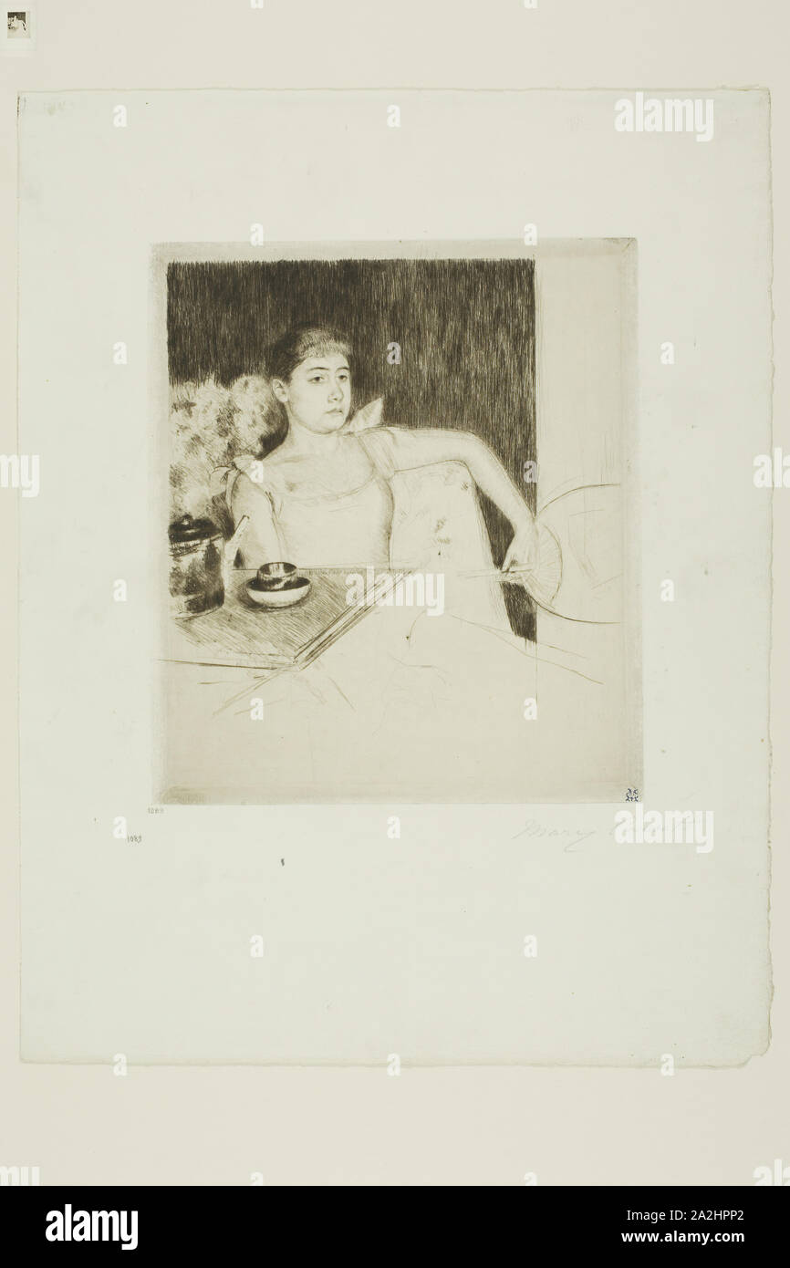 Tea, c. 1890, Mary Cassatt, American, 1844-1926, United States, Etching on ivory laid paper, 179 x 156 mm (image/plate), 309 x 239 mm (sheet Stock Photo