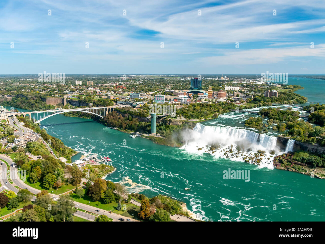 American Falls and the Rainbow Bridge at Niagara Falls, Ontario, Canada