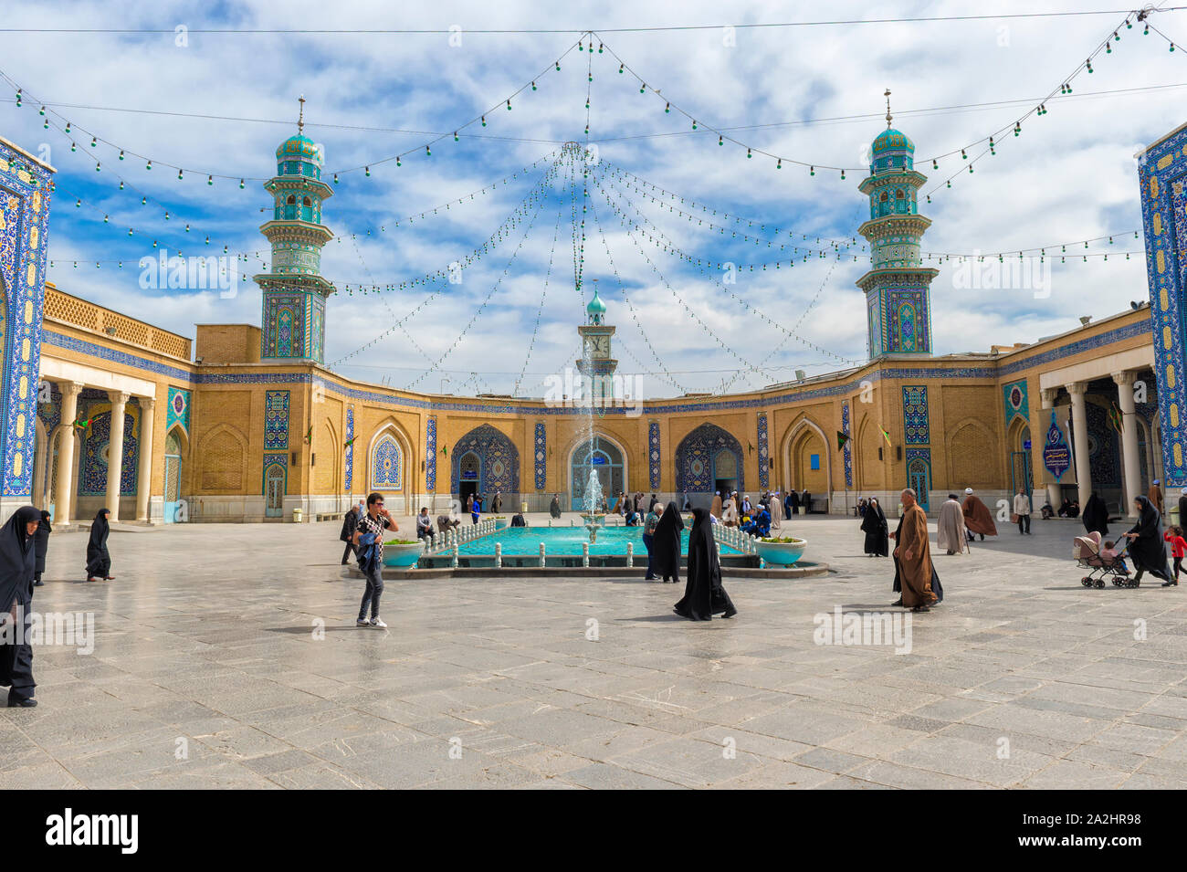 Azam Mosque courtyard, Shrine of Fatima al-masumeh sister of eight Imam Reza and daughter of the seventh Imam Musa al-Kadhim, Qom, Iran Stock Photo