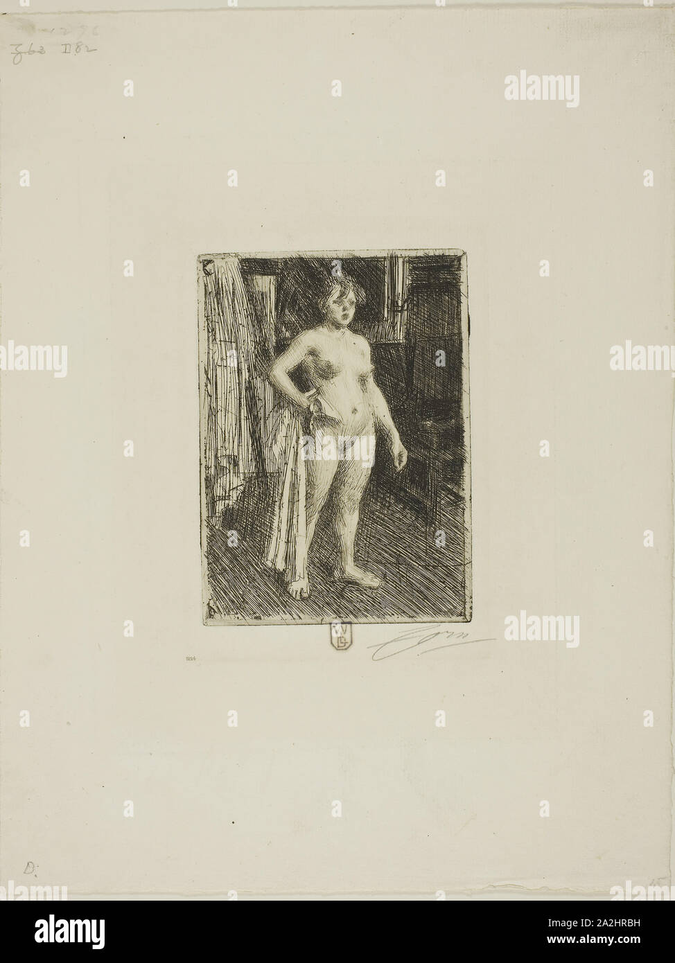 Venus de la Villette, 1893, Anders Zorn, Swedish, 1860-1920, Sweden, Etching on ivory laid paper, 135 x 96 mm (image), 139 x 101 mm (plate), 329 x 253 mm (sheet Stock Photo