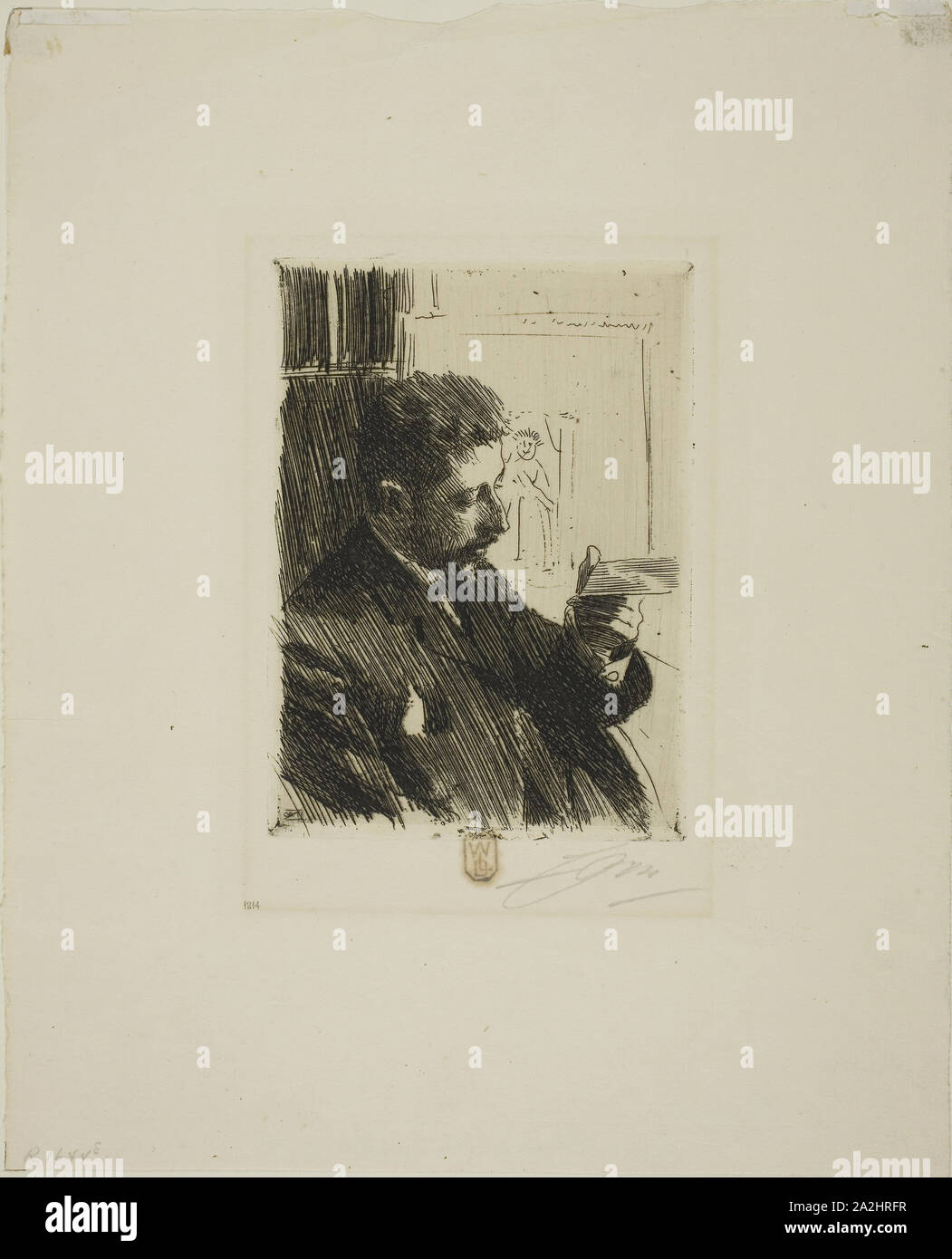 H. R. H. Prince Eugen of Sweden, 1891, Anders Zorn, Swedish, 1860-1920, Sweden, Etching on ivory laid paper, 134 x 96 mm (image), 139 x 101 mm (plate), 282 x 228 mm (sheet Stock Photo