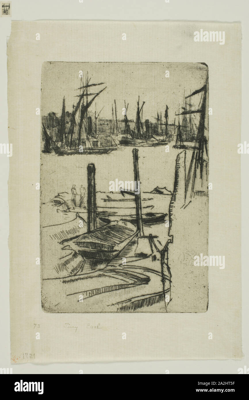 The Tiny Pool, 1876/78, James McNeill Whistler, American, 1834-1903, United States, Etching and drypoint in black ink on cream Japanese paper, 99 x 66 mm (plate), 134 x 93 mm (sheet Stock Photo