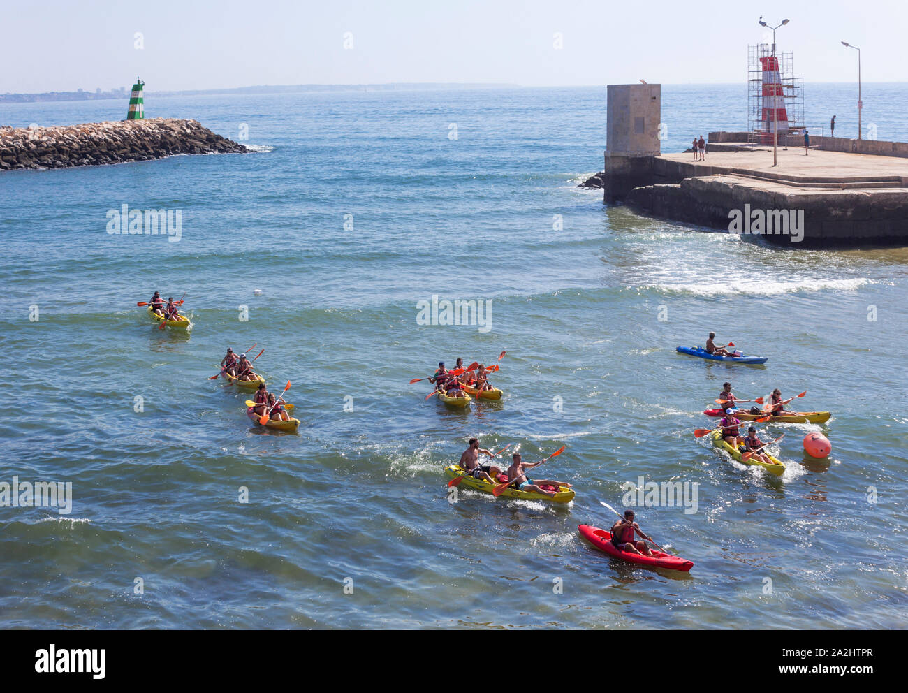 Lagos, Algarve, Portugal.  People learning how to use kayaks. Stock Photo