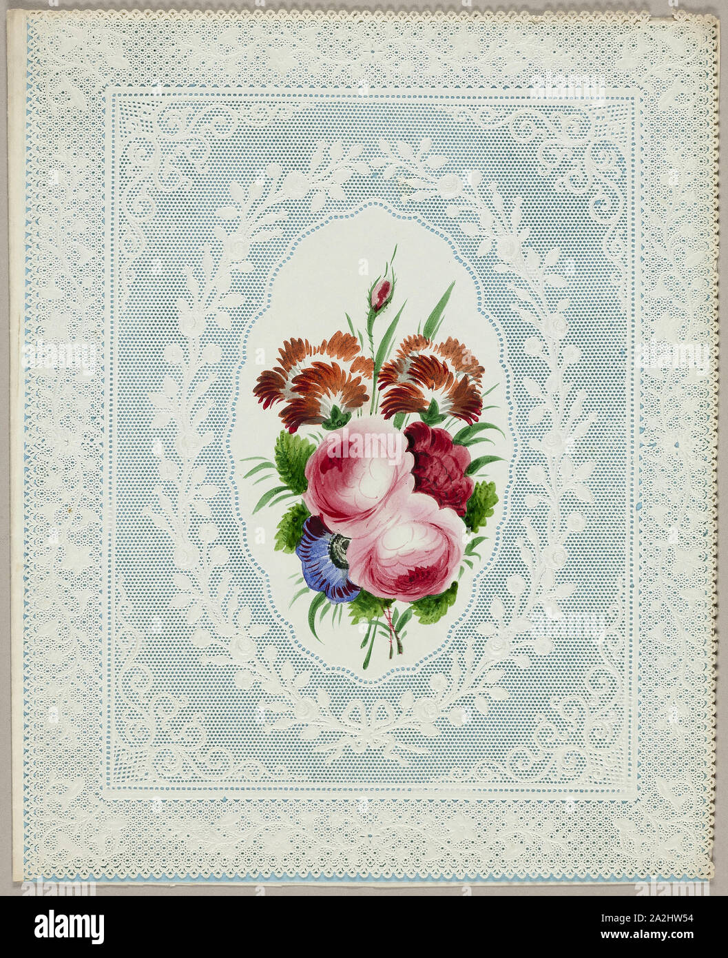 Unaltd Valentine (Flowers on Lace), c. 1840, Unknown Artist