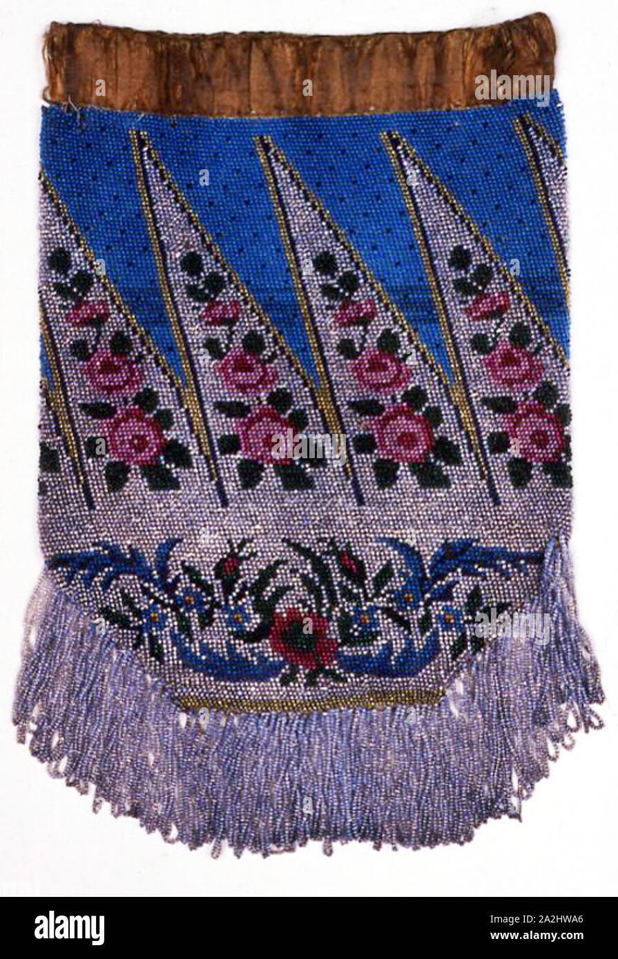 Bag, c. 1839, United States, North America, Silk, crossed knitting with glass beads, silk and glass beads, loop fringe, band: silk, plain weave, 22.3 x 15 cm (8 3/4 x 5 7/8 in Stock Photo