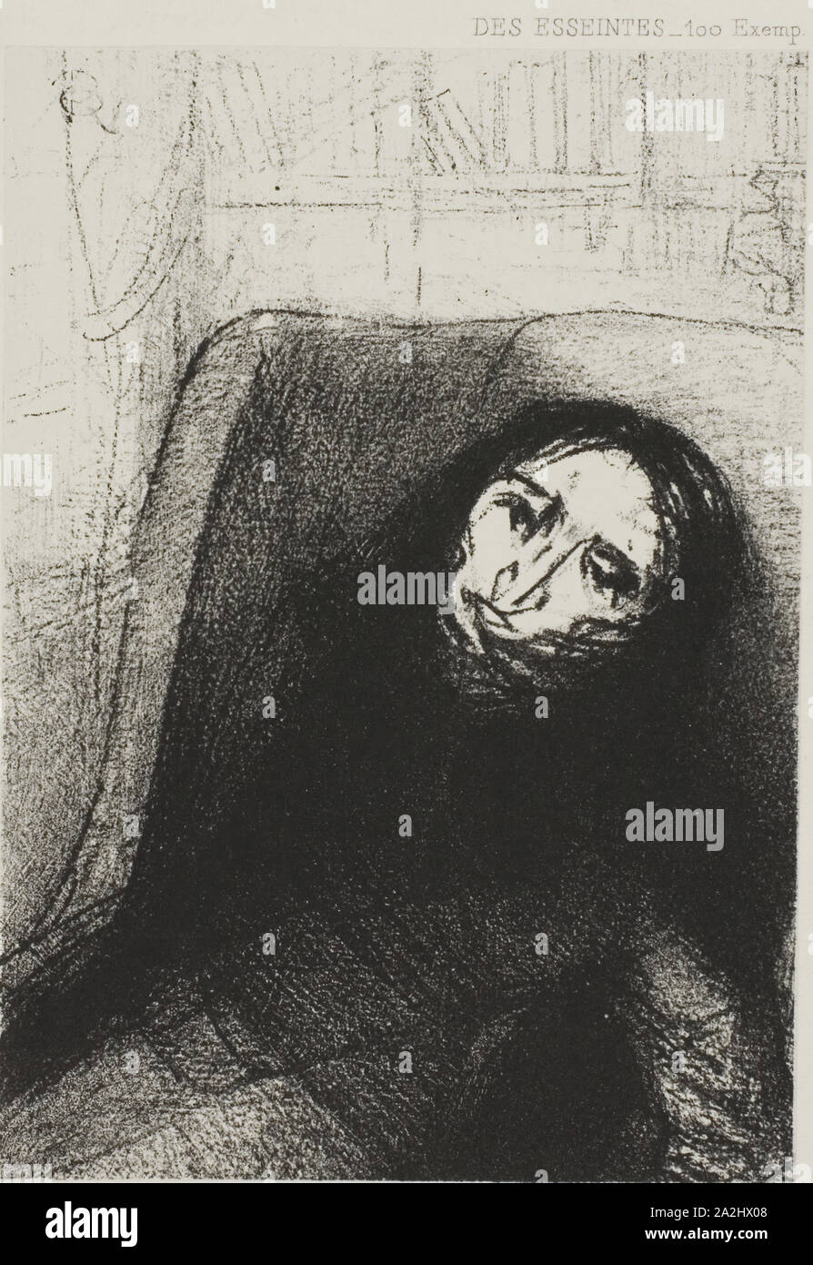 Des Esseintes, Frontispiece for A Rebours by J.K. Huysmans, 1888, Odilon Redon, French, 1840-1916, France, Lithograph in black on light gray China paper laid down on white wove paper, 128 × 90 mm (image/chine), 416 × 306 mm (sheet Stock Photo