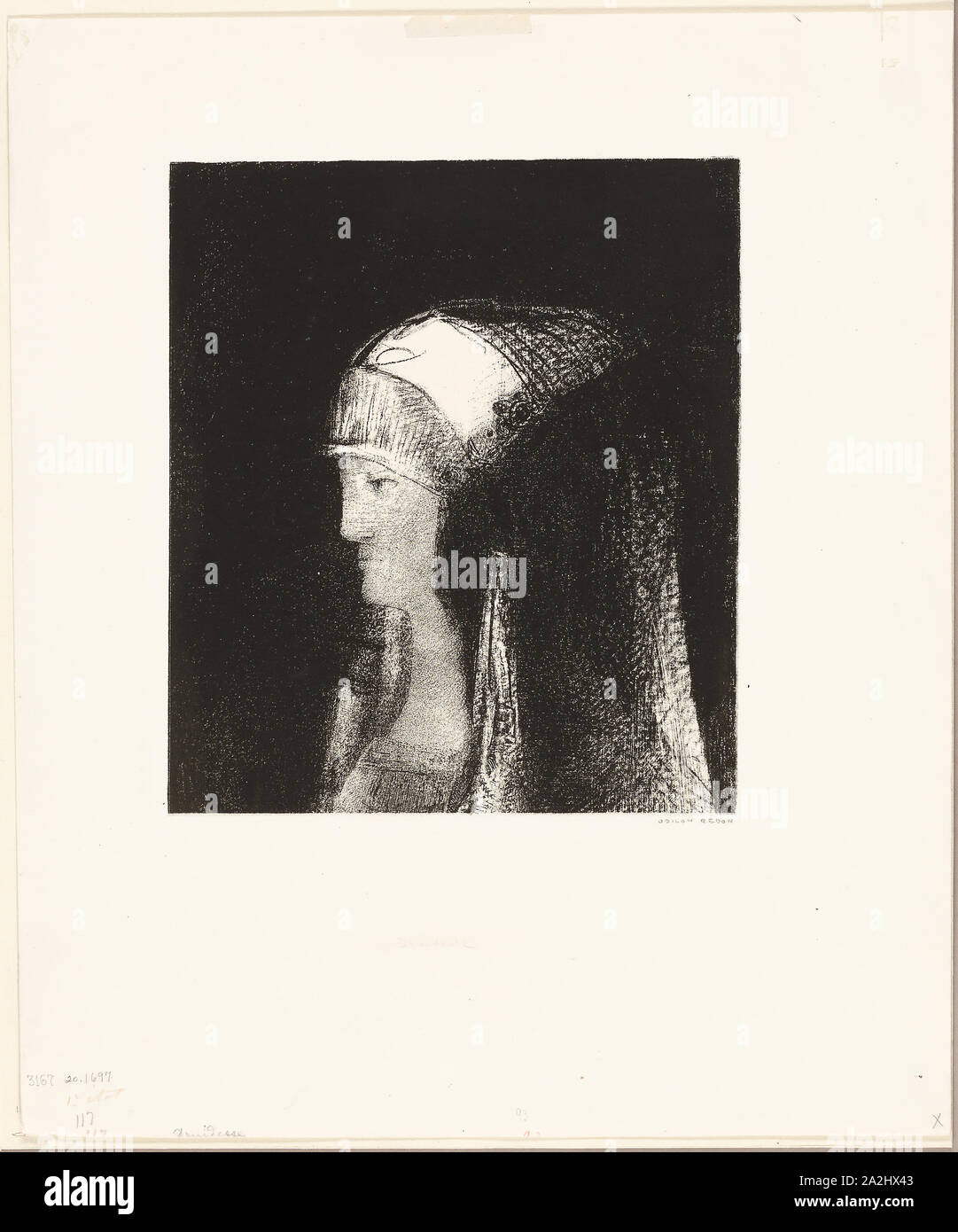 Druidess, 1891, published 1892, Odilon Redon, French, 1840-1916, France, Transfer lithograph on mounted ivory China paper, 231 × 202 mm Stock Photo