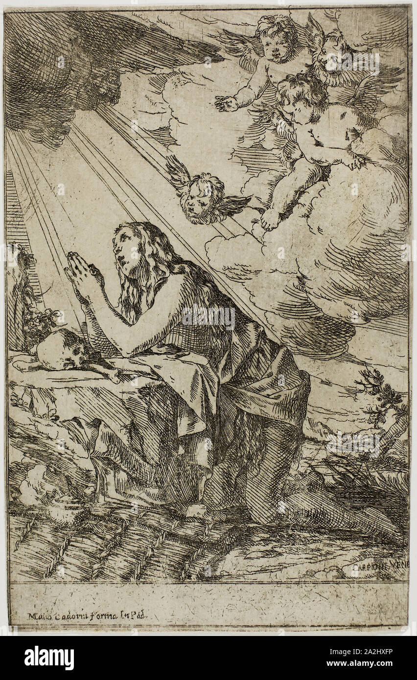 The Magdalen, n.d., Giulio Carpioni, Italian, 1613-1678, Italy, Etching on ivory laid paper, 216 x 139 mm Stock Photo