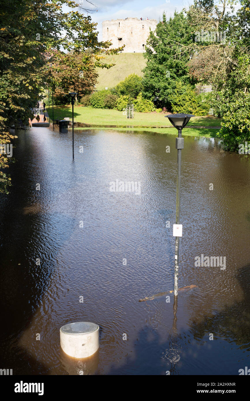 2nd Oct 2019 Tower Gardens under floodwater in York, North Yorkshire
