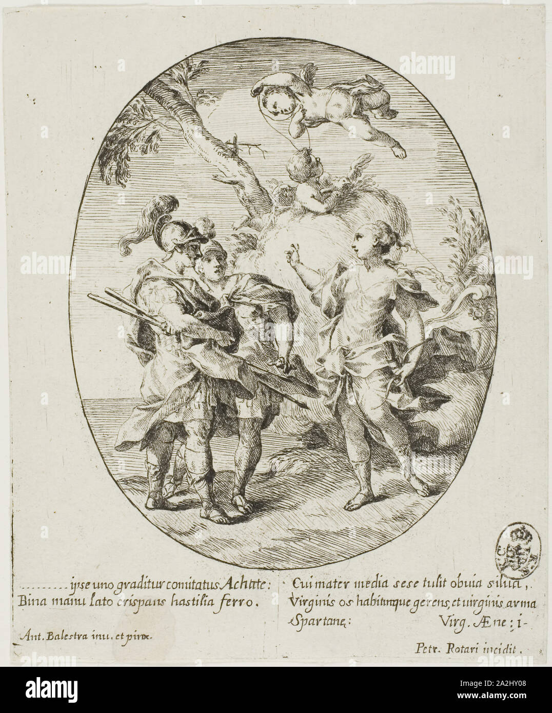 Aeneas, Venus, and Achates, n.d., Count Pietro Antonio Rotari (Italian, 1707-1762), after Antonio Balestra (Italian, 1666-1740), Italy, Etching on paper, 157 x 130 mm Stock Photo