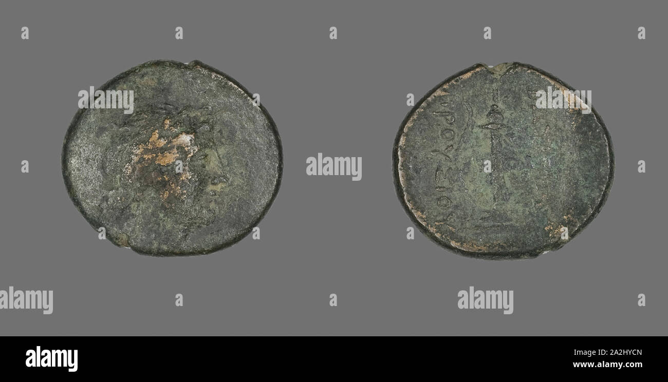 Coin Depicting the God Apollo, about 238/183 BC, Greek, Ancient Greece, Bronze, Diam. 2.1 cm, 5.26 g Stock Photo