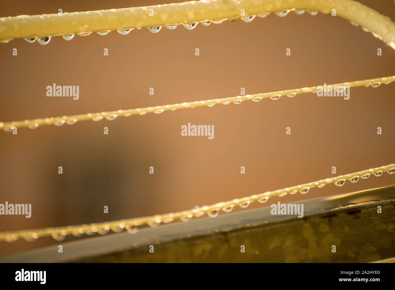 drying rack on a balcony with raindrops Stock Photo