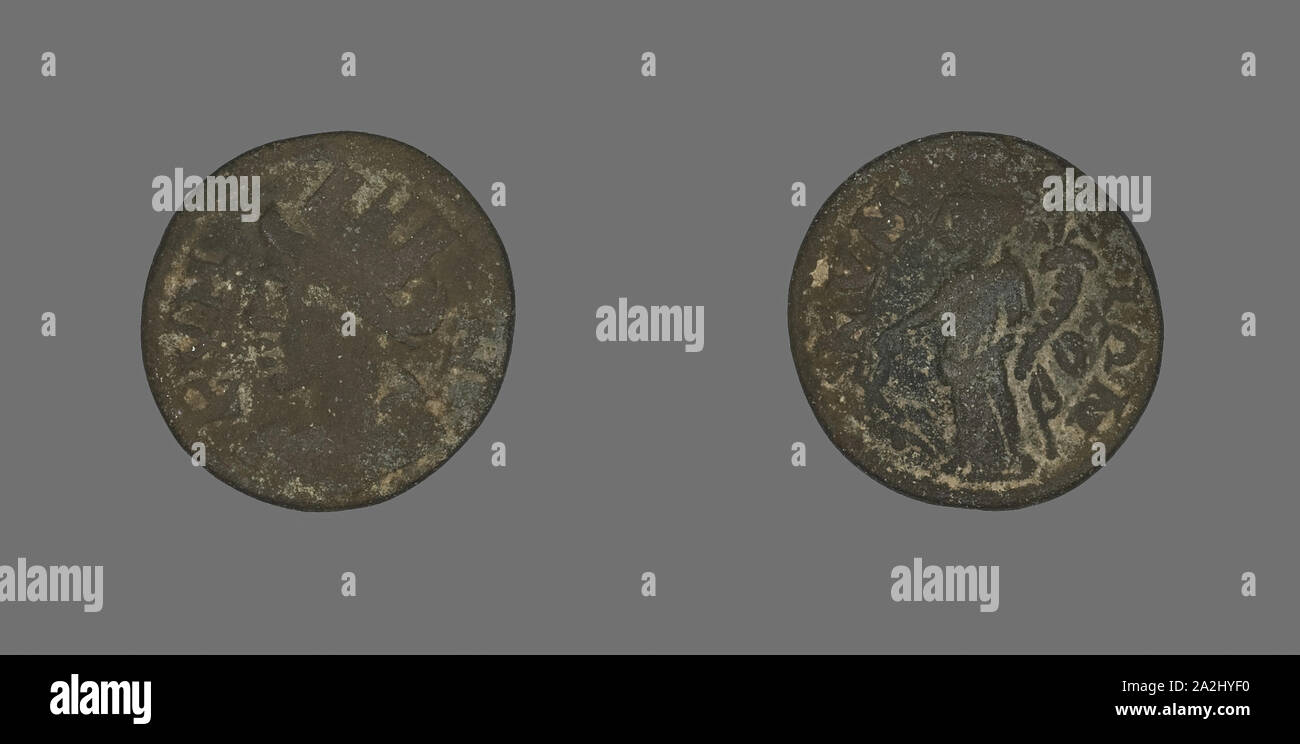 Coin Depicting the Amazon Cyme, about AD 253/68, Roman, Roman Empire, Bronze, Diam. 1.9 cm, 3.22 g Stock Photo