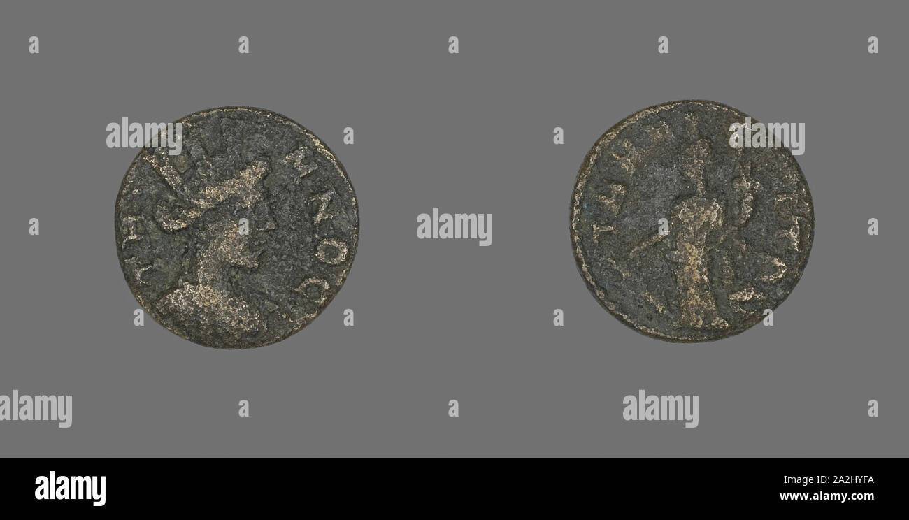 Coin Depicting the Amazon Cyme, AD 253/268, Roman, Roman Empire, Bronze, Diam. 1.7 cm, 3.66 g Stock Photo