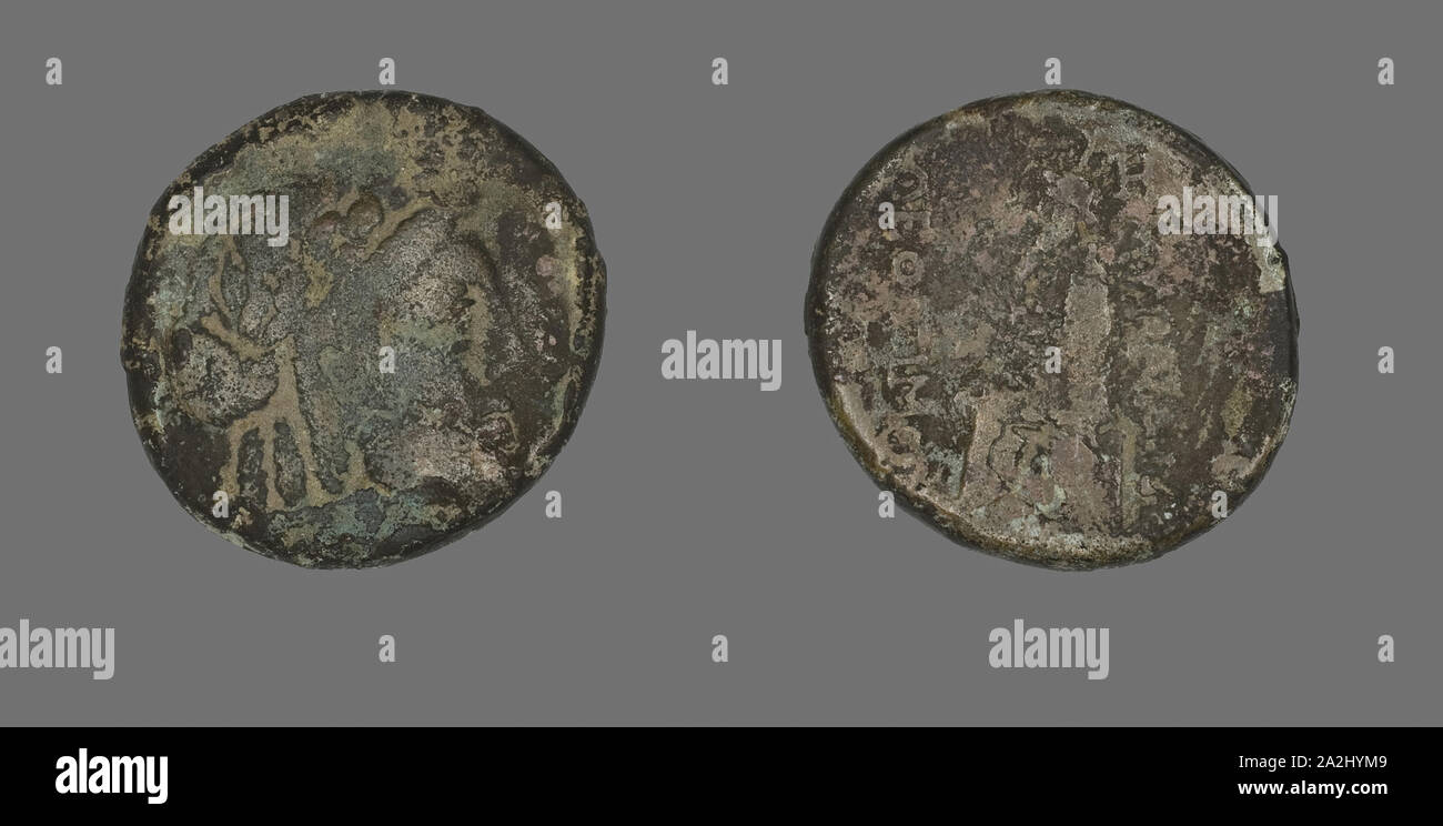 Coin Depicting the God Apollo, 2nd century BC, Greek, Izmir, Bronze, Diam. 2.1 cm, 8.17 g Stock Photo
