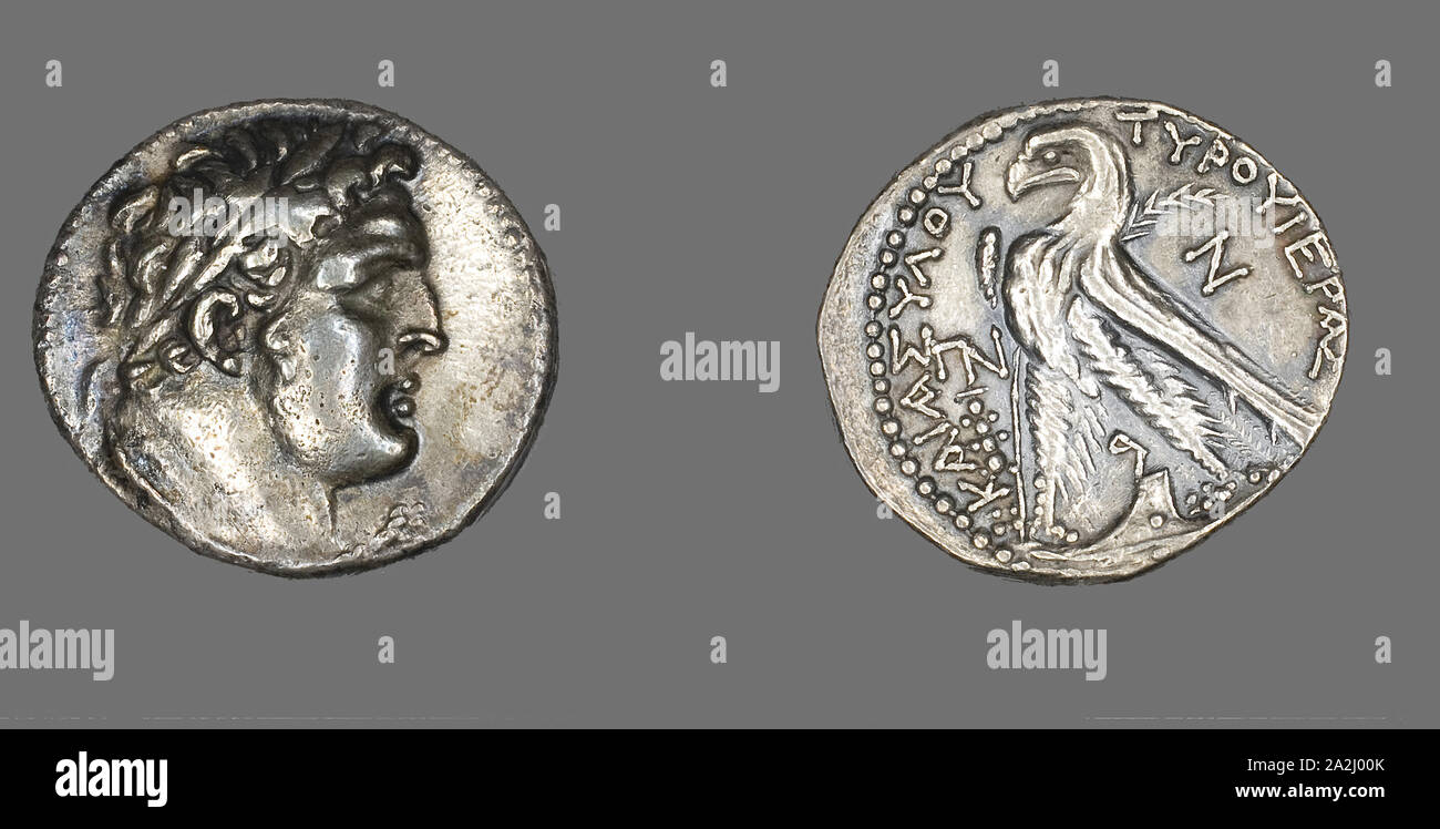 Tetradrachm (Coin) Depicting Head of Herakles, 74/73 BC, Greek, minted in Tyre, Phoenicia, Tyre, Silver, Diam. 3 cm, 14.36 g Stock Photo