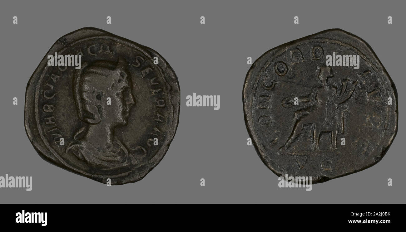 Sestertius (Coin) Portraying Empress Marcia Otacilia Severa, AD 244/249, Roman, Roman Empire, Bronze, Diam. 3.2 cm, 21.24 g Stock Photo