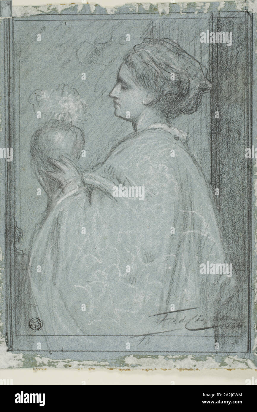 Lady with Vase, 1865, Baron Frederic Leighton, English, 1830-1896, England, Black and white pastel on blue wove paper, 254 × 192 mm Stock Photo