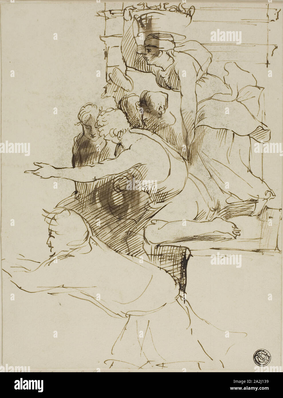 Sketch from the Escurial, n.d., Sir David Wilkie, Scottish, 1785–1841, Scotland, Pen and brown ink, with brush and brown wash, on cream card, laid down on cream wove paper, 218 x 166 mm Stock Photo