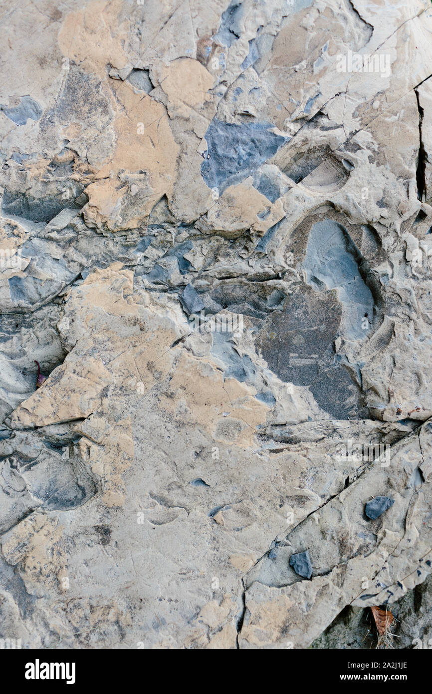 Rock texture with blue and ochre tones. Stock Photo
