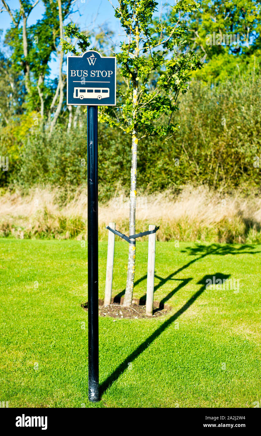 Bus Stop Sign, Wynyard Park, County Durham, England Stock Photo