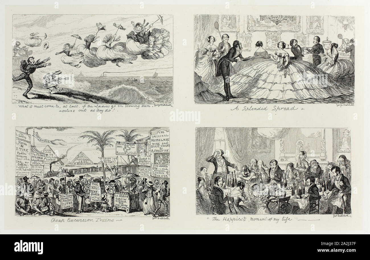 What It Must Come To, At Last, if the Ladies Go On Blowing Themselves Out  as They Do! from George Cruikshank's Steel Etchings to The Comic Almanacks:  1835-1853 (top left), 1850, printed