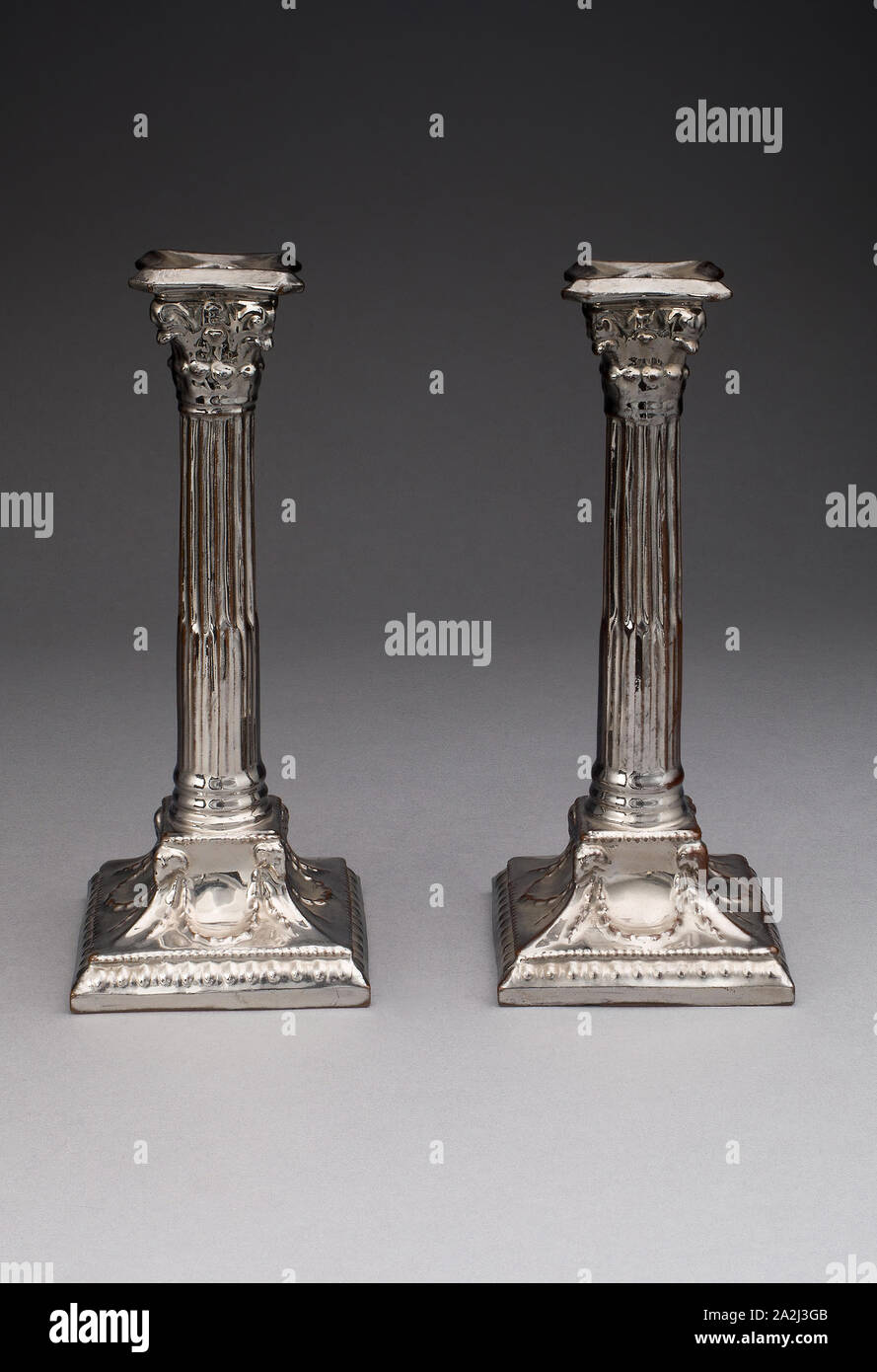 Candlestick (one of a pair), 1810/20, England, Staffordshire, Staffordshire, Lead-glazed earthenware with lustre decoration, H. 21.6 cm (8 1/2 in Stock Photo