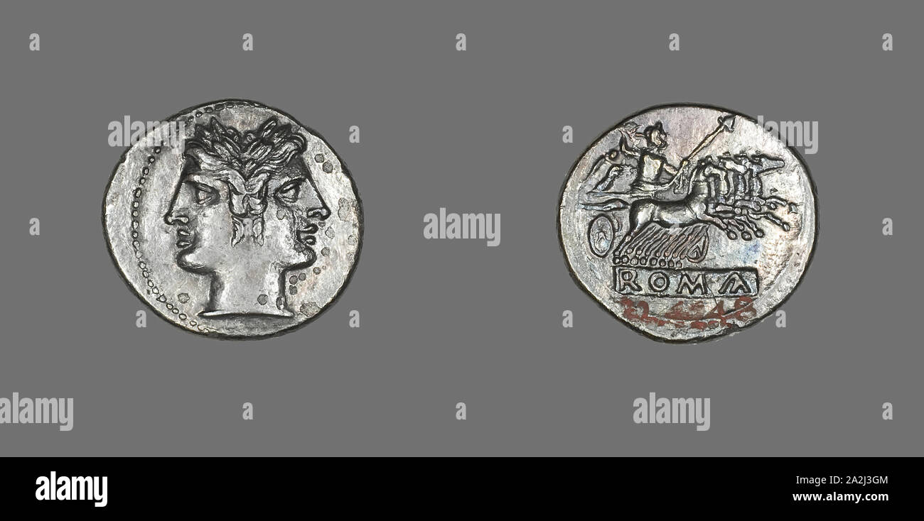 Didrachm (Coin) Depicting the God Janus, 225/214 BC, Roman, Roman Empire, Silver, Diam. 2.3 cm, 6.20 g Stock Photo