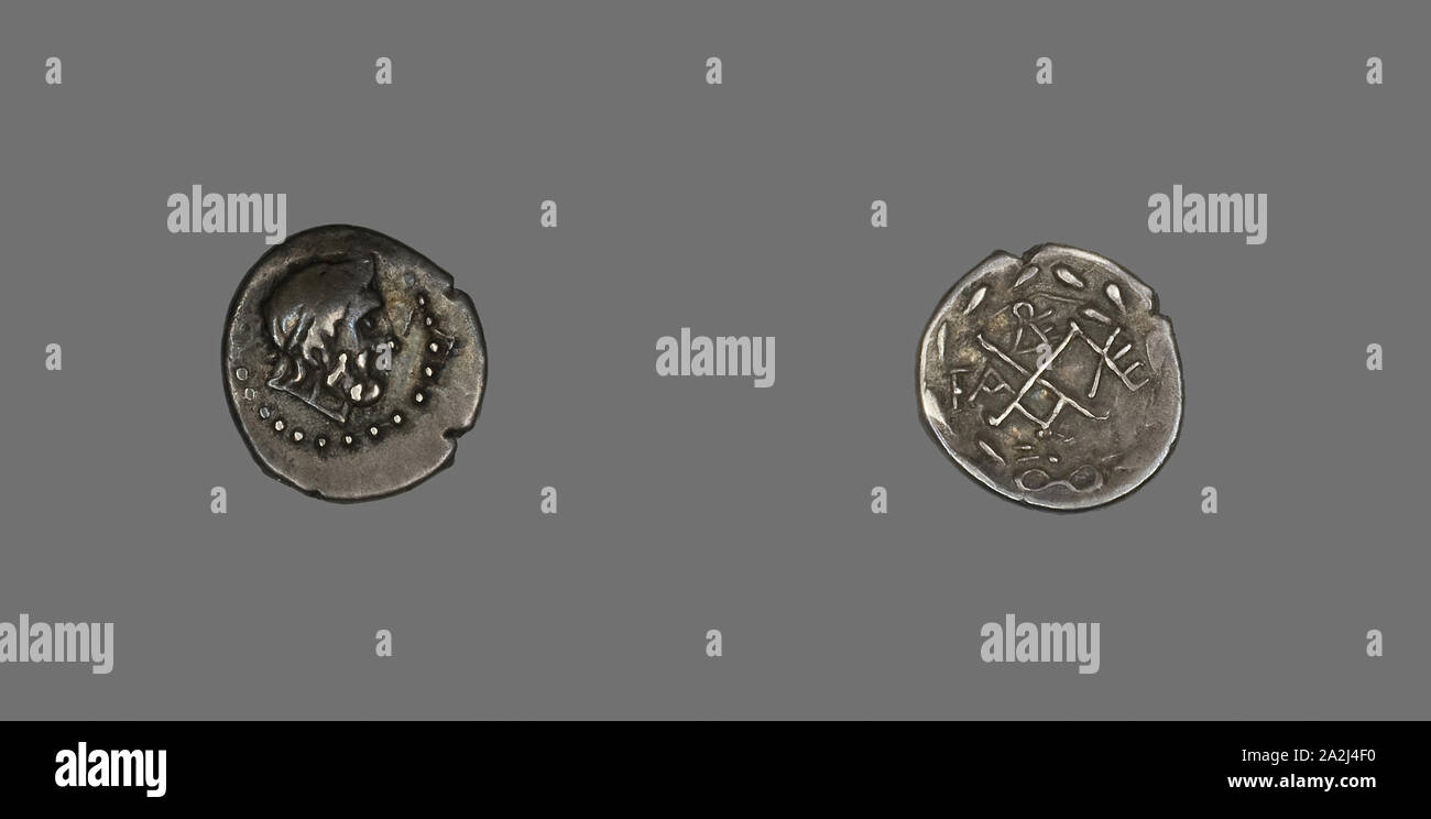Hemidrachm (Coin) Depicting the God Zeus, 280/146 BC, Greek, Achaea department, Silver, Diam. 1.6 cm, 2.23 g Stock Photo