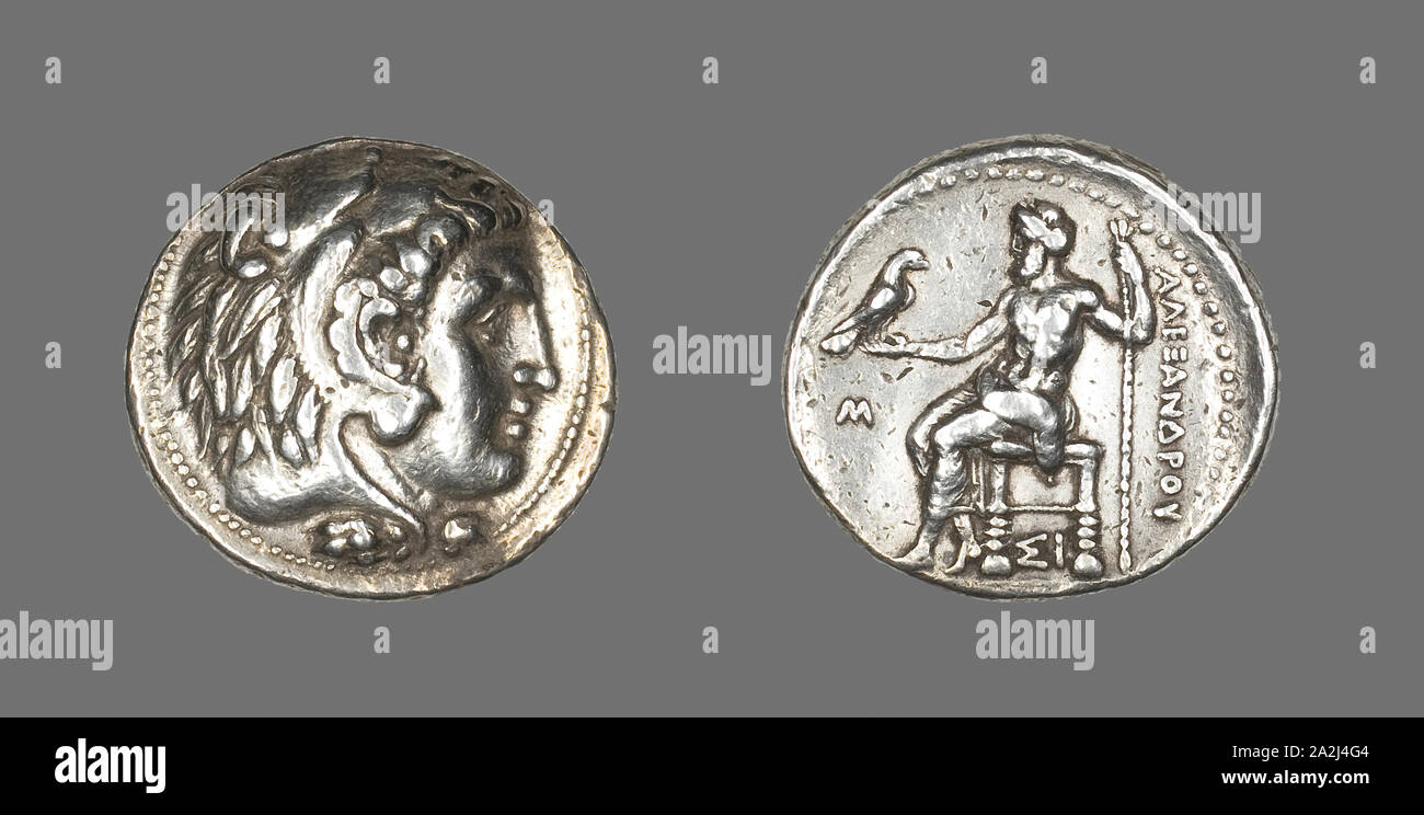 Tetradrachm (Coin) Portraying Alexander the Great, 336/323 BC, Greek, minted in Sidon, ancient Phoenicia, Syria, Silver, Diam. 2.8 cm, 17.15 g Stock Photo