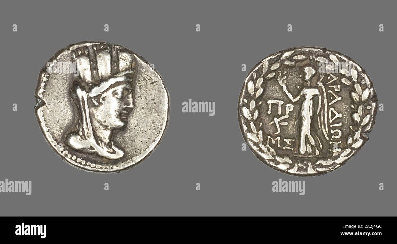 Tetradrachm (Coin) Depicting the Goddess Tyche, 80/79 BC, Greco-Roman, Arados, Phoenicia, Aradus, Silver, Diam. 2.8 cm, 13.49 g Stock Photo
