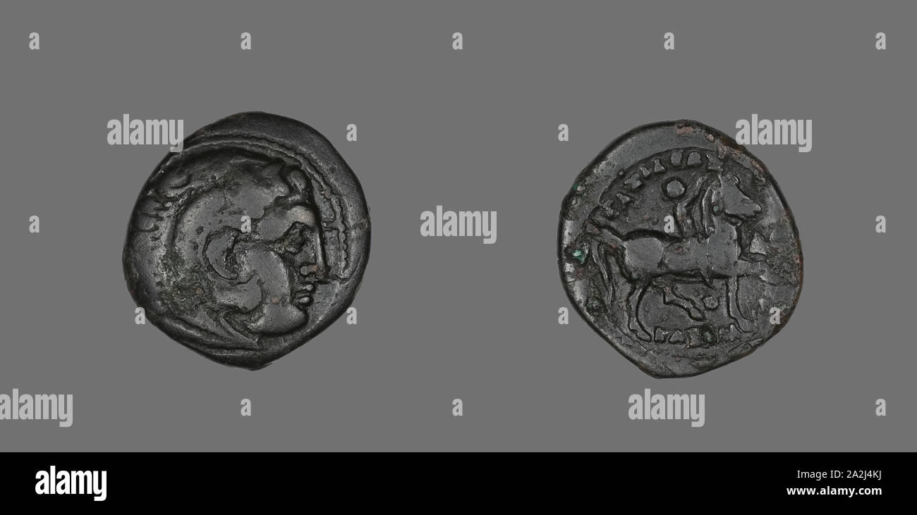 Coin Portraying Alexander the Great as the Hero Herakles, 306/297 BC, Greek, Neapolis, Bronze, Diam. 2.2 cm, 5.91 g Stock Photo