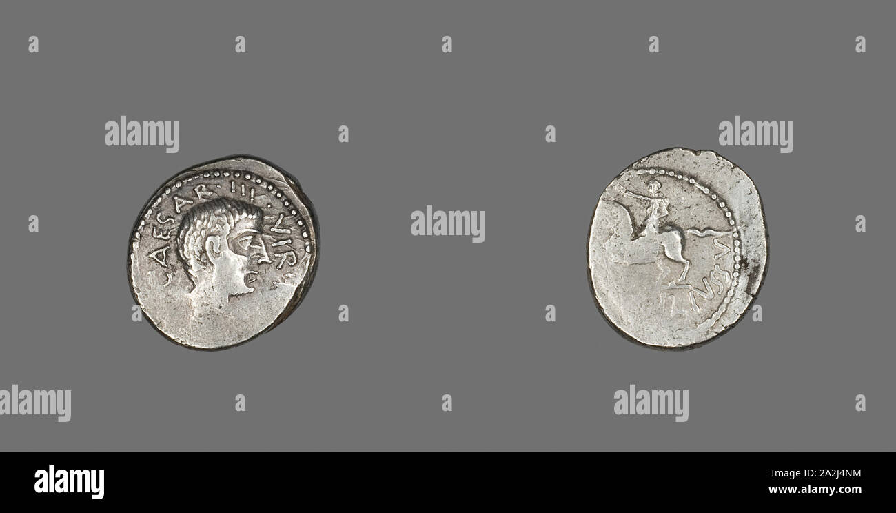 Denarius (Coin) Portraying Octavian, 41 BC, Roman, Roman Empire, Silver, Diam. 1.9 cm, 3.95 g Stock Photo