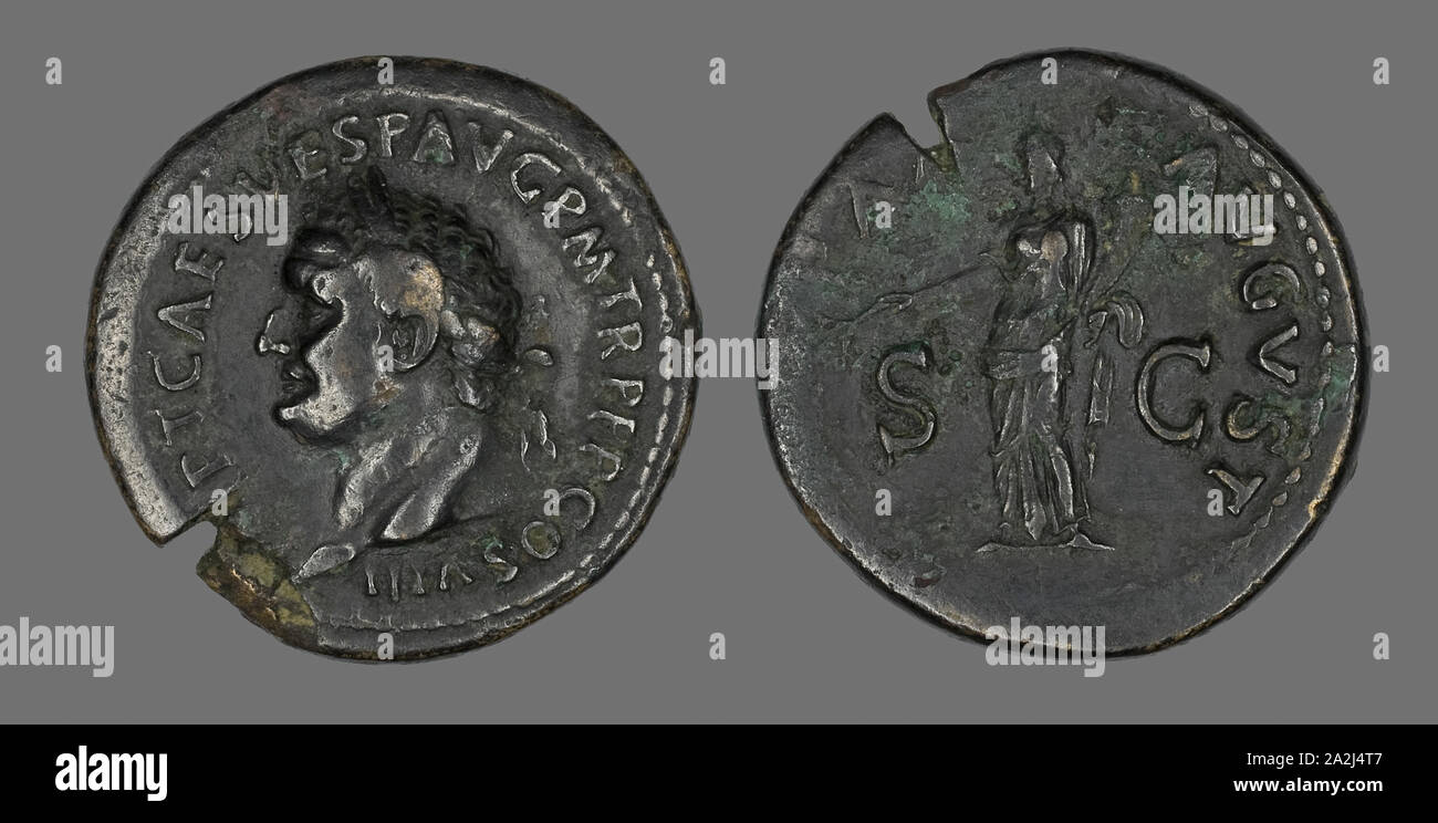 Coin Portraying Emperor Vespasian, AD 76, Roman, Roman Empire, Bronze, Diam. 3.4 cm, 21.48 g Stock Photo