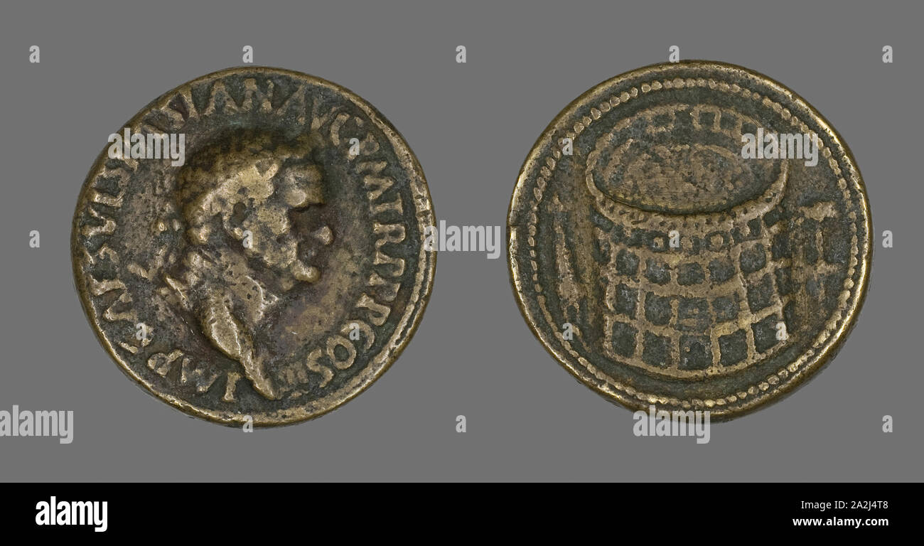 Coin Portraying Emperor Vespasian, AD 70, Roman, Roman Empire, Bronze, Diam. 3.3 cm, 22.52 g Stock Photo